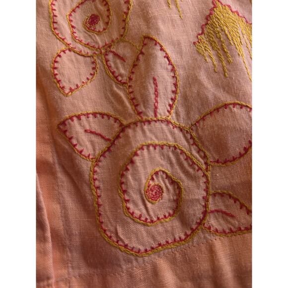 J. Jill Women's Medium 100% Linen Embroidered Tunic Top Peach 3 Quarter Sleeve - Picture 7 of 16